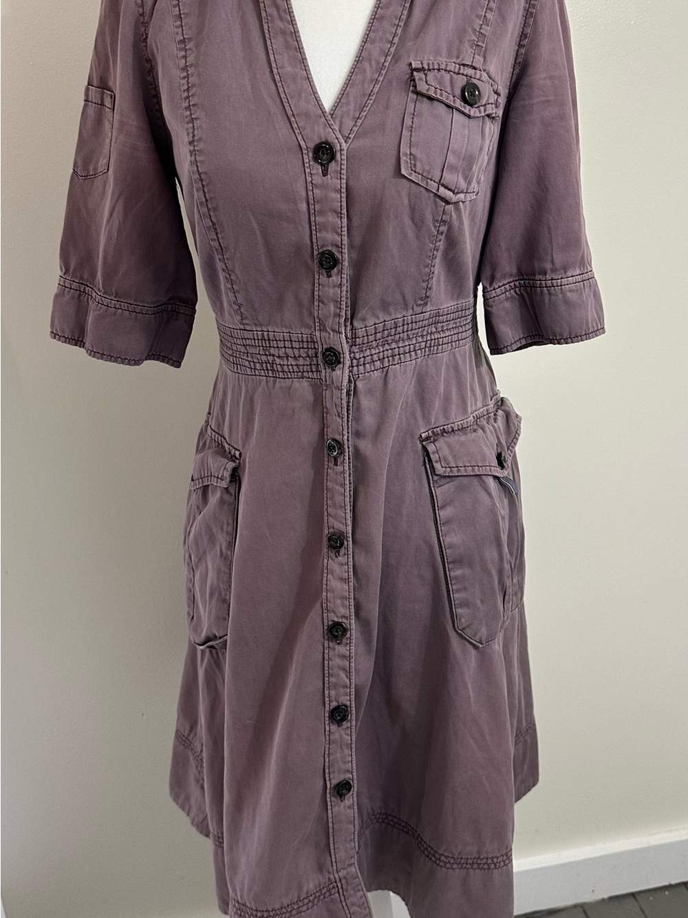 Maeve Plum Button-Front Midi Dress - Picture 2 of 4